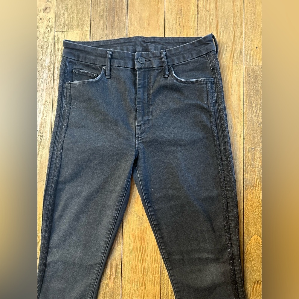 MOTHER  Black Skinny Jeans High-Rise Looker Jeans in Miss Moody Two Shoes Racer - Picture 6 of 13